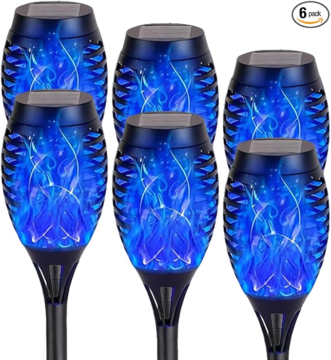 Solar Torch Flame Lights with Flickering Blue Flame Waterproof Outdoor Landscape Decoration Lighting for Garden Lawn Yard Solar Powered (6)