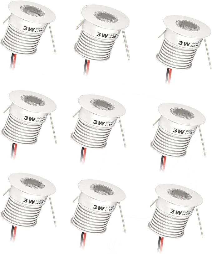 9PCS Landscape Lights - Outdoor Led Lights - Spotlight Led Beam Light - Led Spot Lights Mini Stairwell Lighting Dimmable Recessed Installation DC12-24V 3W Under Cabinet Lights(Cool white 6000k)