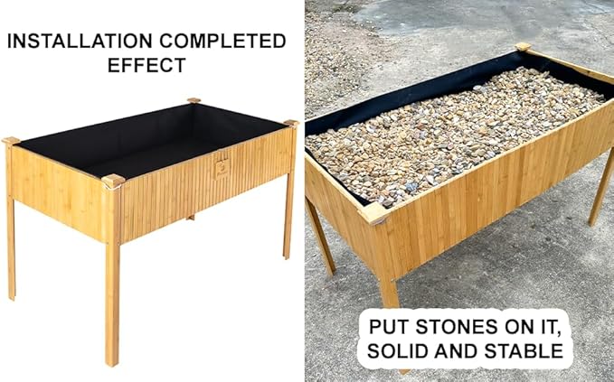 Raised Garden Bed 48x25x30 Inch Raised Bed Elevated Bamboo Planter Box with Legs Standing Growing Bed for Growing Fresh Herbs Vegetables Succulents Flowers