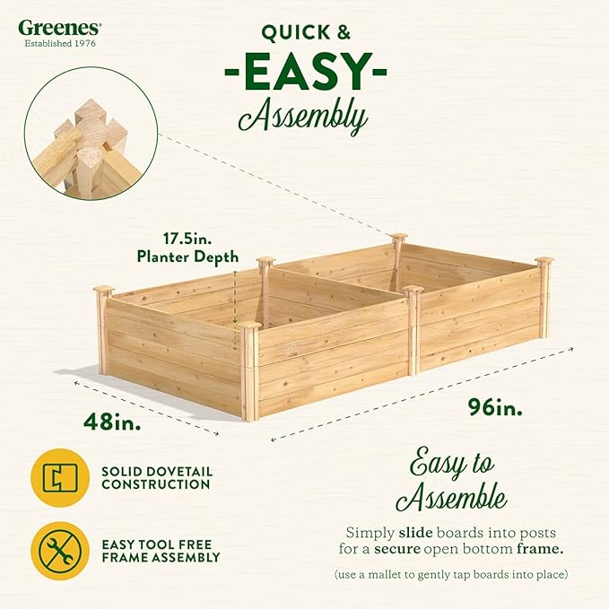 Greenes Fence Premium Cedar Raised Garden Bed 4' x 8' x 17.5 (3/4 Thick) - Made in USA with North American Cedar