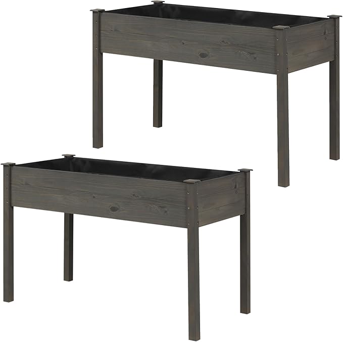 S AFSTAR Raised Garden Beds 2 Pieces Elevated Wooden Planter Box 48”L x 22”W x 30”H Outdoor Gardening Planting Bed for Vegetables Flowers &amp Herbs Grow Great for Backyard Patio Lawn (Gray)