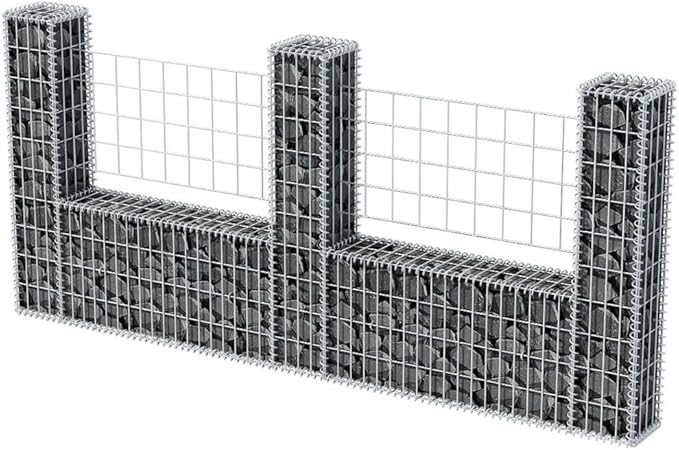 Gabion Basket U-Shape Galvanized Steel 94.5 x7.9x39.4 Gabion Raised Bed Gabion Cages Basket Steel Woven Gabion Net for Backyard Garden -AA