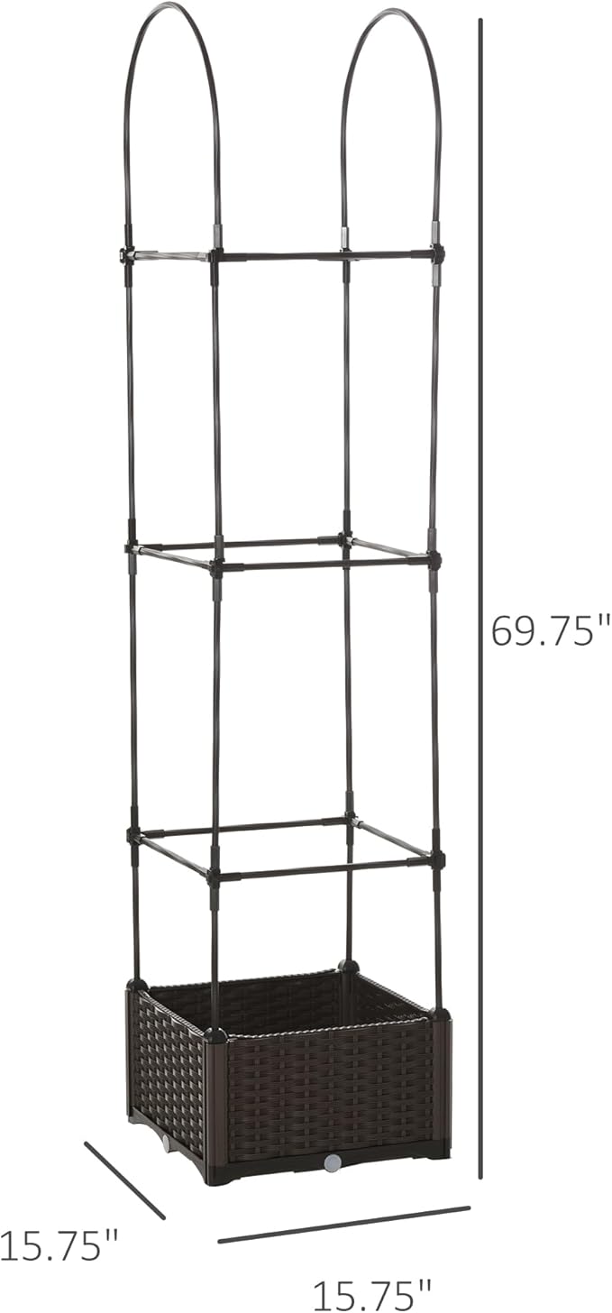 Outsunny Raised Garden Bed with Trellis Self-Watering Planter Box 69.7 Tomato Planters for Climbing Plants Vegetable Vine Flowers