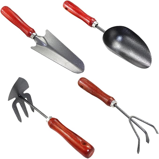 Lurrose Garden Tool Set 4pcs Mini Hand Shovel Spade Rake Soil Scoop Metal Gardening Tools for Planting Transplanting and Digging in Garden and Patio