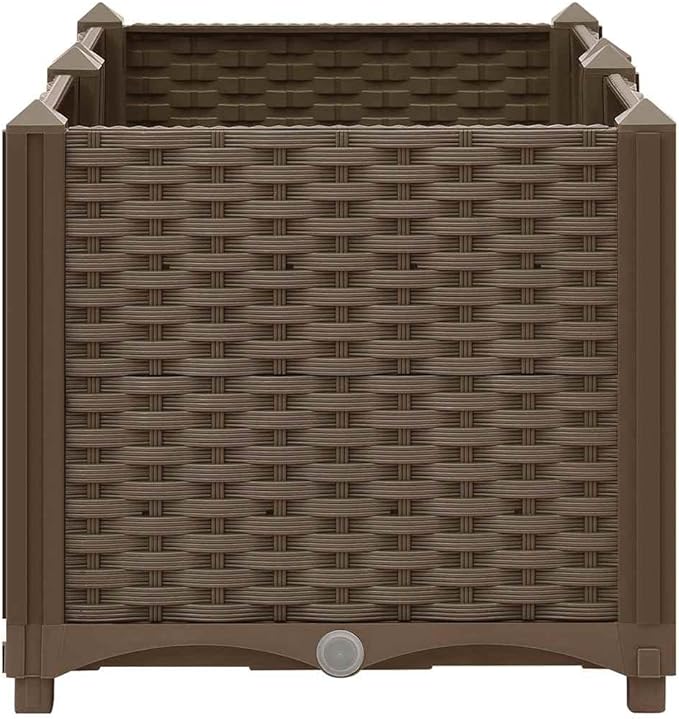 31.5 x 15 in Rustic Brown Polypropylene Raised Garden Bed Box Durable Outdoor Planter with Drainage for Patio Balcony Lawn &amp Herb Flower Tomato Gardening