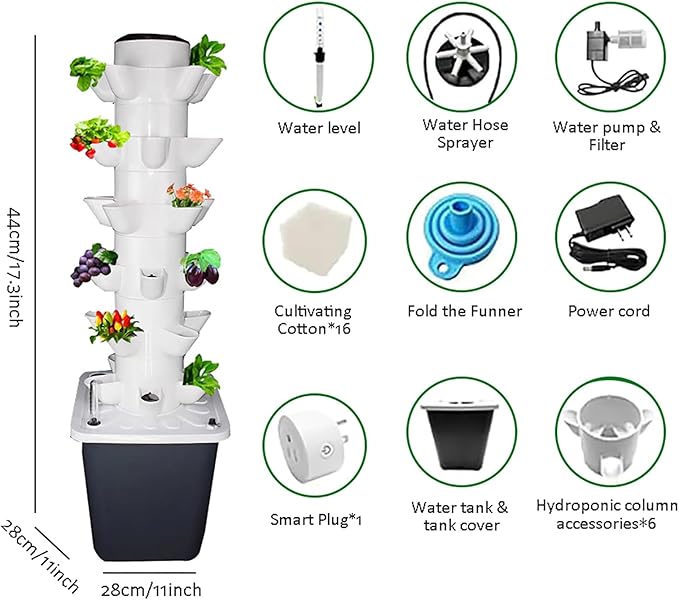 Hydroponic Growing System Kit30-Plants Indoor Vertical Tower Garden System KitSmart Garden Hydroponic Germination Kit Vegetable Tower with Pump for Herbs Fruits and Vegetables