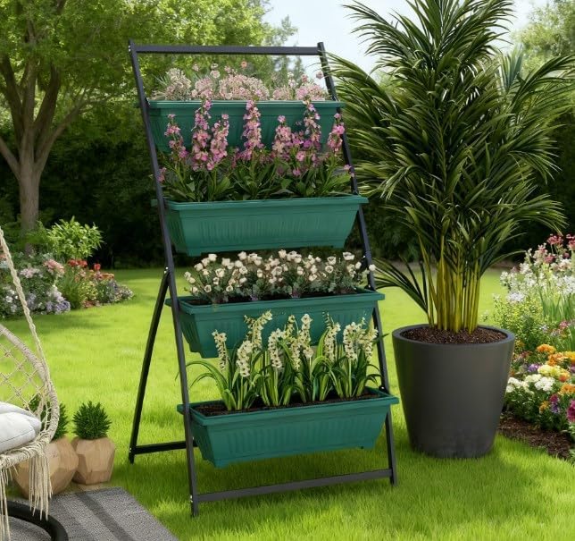 Plant Stand Grow Container4 Tier Vertical Raised Garden Planter with 4 Boxesfor Vegetable Flowers KU268
