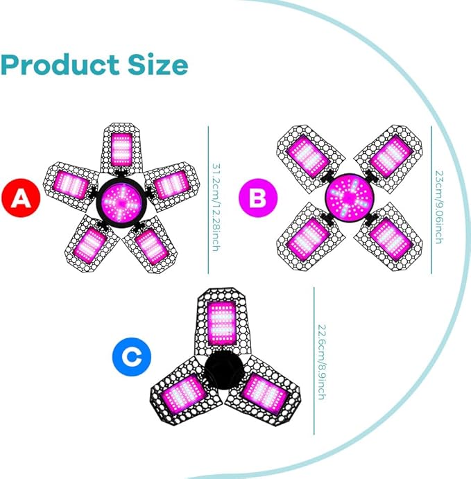 250W LED Professional Deformable Full Spectrum Lamping E26/E27 Sunlight Plant Grow Lamp UV IR Foldable 5 Panels Red Blue High Lumen 100-277V Indoor Greenhouse Tent Hydroponic System Lighting