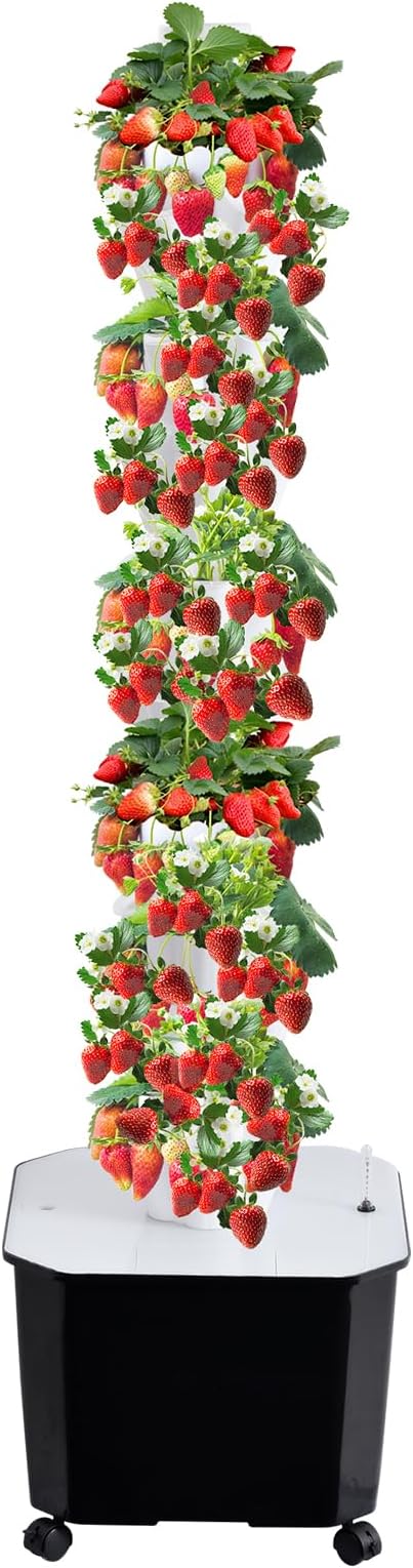 Vertical Hydroponic Tower Garden System 10 Layer 50 Pods with 50L Water Tank Hydroponic Grow Tower Kit with Water Pump &amp Timer BPA-Frees Modularity Indoor/Outdoor for Strawberries Tomatoes Lett