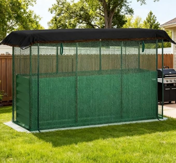 Galvanized Steel Planter Box with Open Bottom Raised Garden Bed Crop Cage and Shade Cloth for Vegetable Growing
