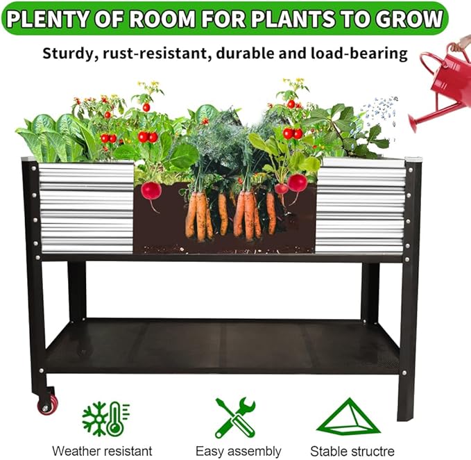 Elevated Metal Raised Garden Bed Large Outdoor Metal Planter Box Big Flower Plant Pot for Planting Flowers Vegetables and Herbs (Silver Medium)