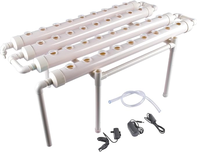 Hydroponic Grow Kit 1 Layer 36 Plant Sites 4 Food-Grade PVC-U Pipes w/Water Pump for Indoor&ampOutdoor Leafy Vegetables