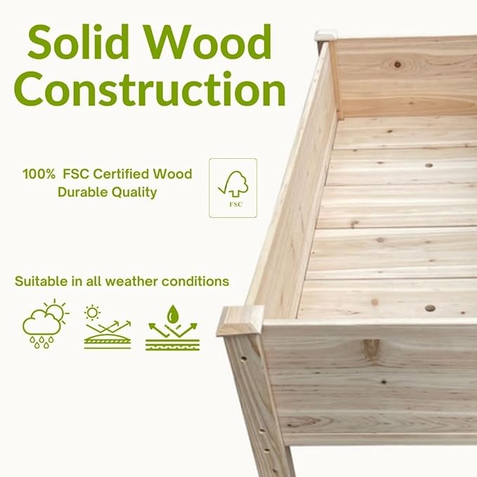 BTExpert 4ft Wooden Raised Garden Bed with Legs 48x24x30in Elevated Planter Box Stand for Vegetable Flower Backyard Patio Balcony Large Wood Raised Beds Liner Outdoor - 30 in Height