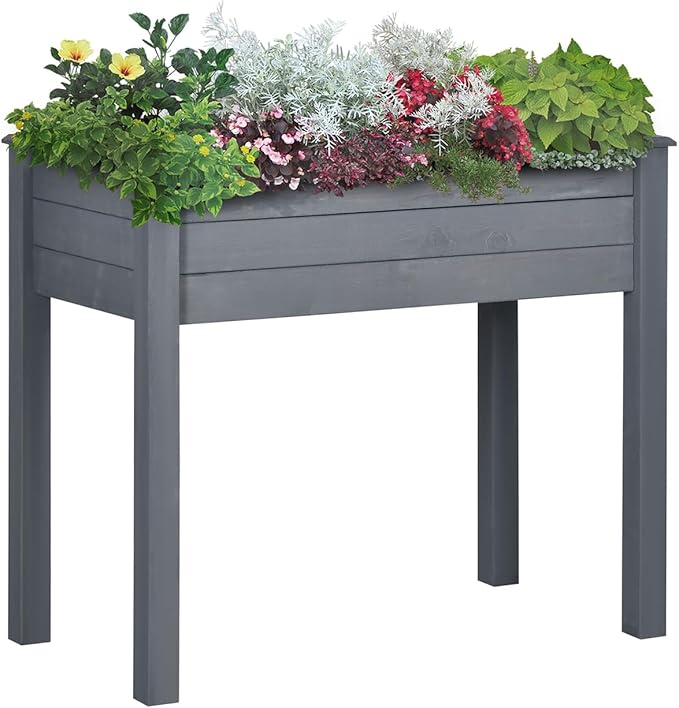 Planter Raised Beds Raised Garden Garden Planters 34 x 18 x 30 Wood Self-Draining with Bed Liner for Vegetables Herbs and Flowers Backyard Patio Balcony Use