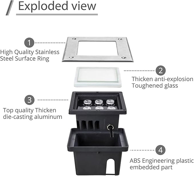 Outdoor Buried Lights - Ground LED Landscape Lamp 4W Tempered Glass Ground Light IP67 Waterproof Ground Recessed Spotlight for Outdoor Garden Patio StreetWhite-4W(12V)
