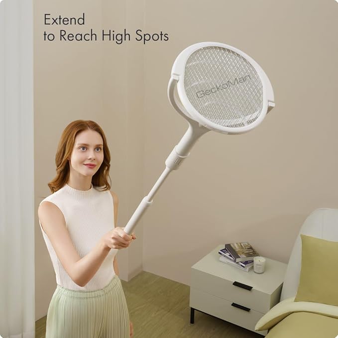 2-Pack GeckoMan Rotating Head Electric Fly Swatter Racket Rechargeable Bug Zapper Racket Bug Zapper Indoor Fly Zapper Mosquito Zapper Flies Killer for Indoors with 2 Telescopic Extensions