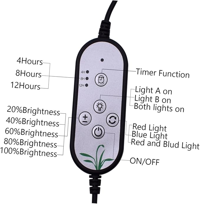 Mikikit 9w Led Grow Light Full Dimmable Grow Lamp Timer Levels for Indoor Plants Garden Hydroponic Greenhouse