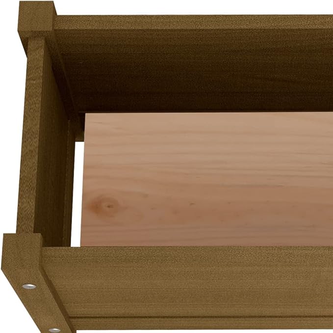 Honey Brown Solid Pinewood Garden Planter 23.6 Inch Outdoor Rectangular Raised Bed for Flowers Vegetables Herbs Durable