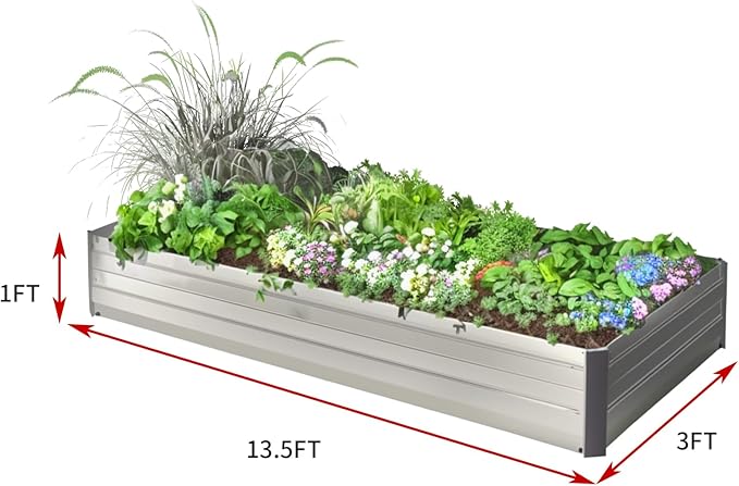 Raised Garden BedGalvanized Raised Beds for Gardening13.5X3FT Outdoor Metal Raised Bed Planter Boxes Kit for VegetablesFlowers Herbs