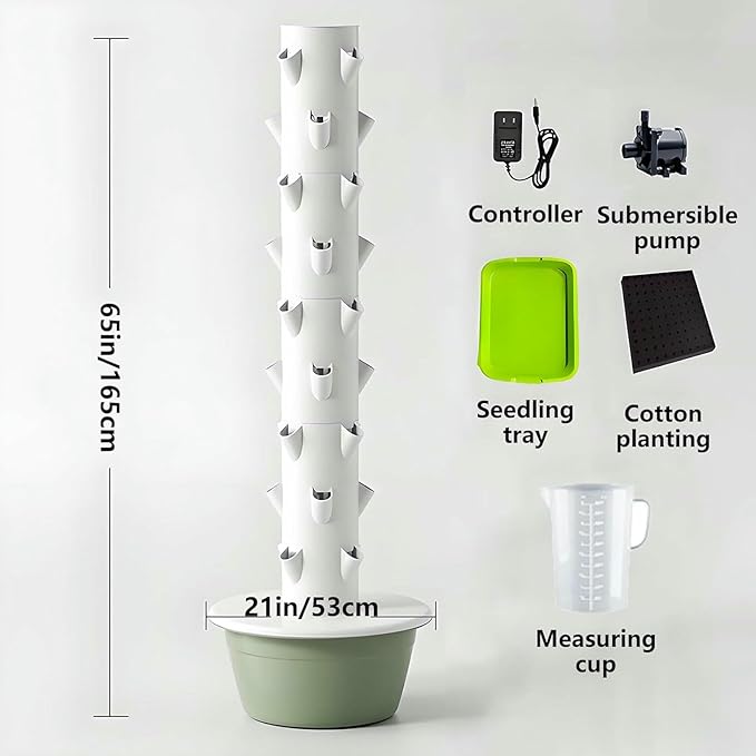 Hydroponics Growing System Vertical Tower with Hydrating Pump and Movable Water Tank Hydroponic Tower Garden Kit Planter Aquaponics Growing Kits Herb Garden-*
