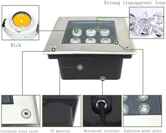 Recessed LED Spotlight - Square Floor Landscape Light Waterproof LED Underground Path Light/AC85V~265V Buried Lights Decorative Garden Spotlight/for Sidewalk/Piazza/Stair Step/Path Lighting