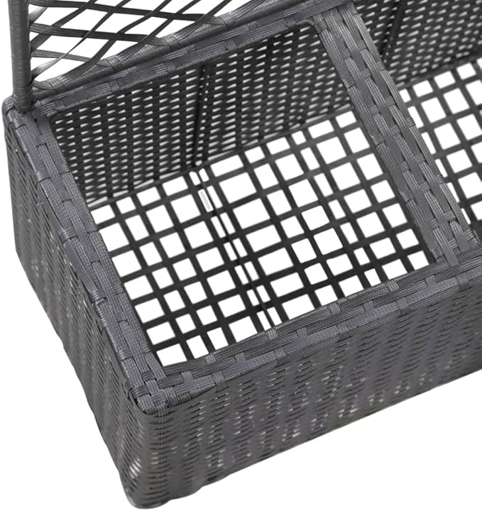 Trellis Raised Bed Poly Rattan with 2 Pots Black Planter Box with Trellis Free Standing Garden Raised Bed for Flower Climbing and Hanging Plants 22.8x11.8x42.1