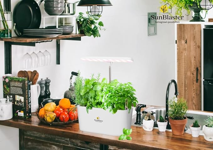 SunBlaster Nano Growlight Garden Indoor Herb Garden Countertop Planter Passive Hydroponic Sytem w/Dimmable LED Light Timer &amp Adapter