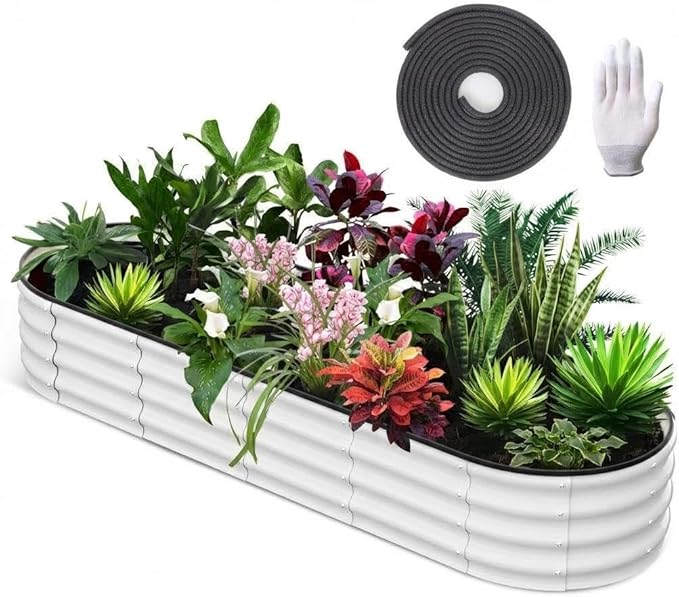 PeakPursuit Galvanized Raised Garden Bed 8x2x1 Ft Metal Raised Garden Bed Outdoor Planter Box Oval Above Ground Garden Beds for Vegetables Flowers Herbs Open Bottom Metal Planter Box
