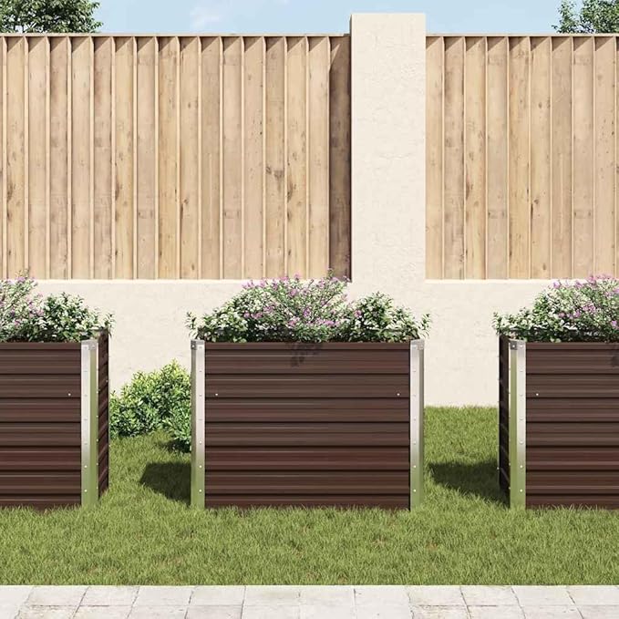 Raised Garden Bed 39.4x15.7x30.3 Brown Galvanized Steel Raised Bed Garden for Outdoor Patio Balcony and Yard - Sturdy Planter for Vegetables Herbs Flowers and More