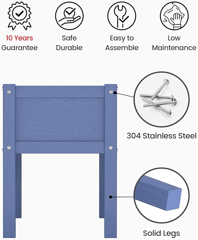 Small HDPE Raised Garden Bed Elevated Planter Box with Legs Outdoor All-Weather Planter Raised Beds for Seeds Herbs Flowers Vegetables (Navy Blue)