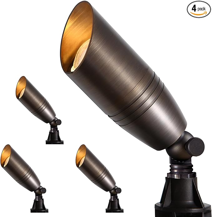 Gardencoin Solid Brass Outdoor Landscape Spotlights 12V Heavy Duty Low Voltage LED Landscape Lights Waterproof for Garden Uplighting Bronze Accent Lighting Fixture Without Bulb (Classic 4 Pack)