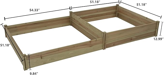 LuxenHome Wood 2 Section Raised Garden Bed 106 Inch Raised Garden Bed Fir Wood Planting Bed Solid Wood for Vegetable Flower Herbfor Outdoor Lawn Yard Patio Use