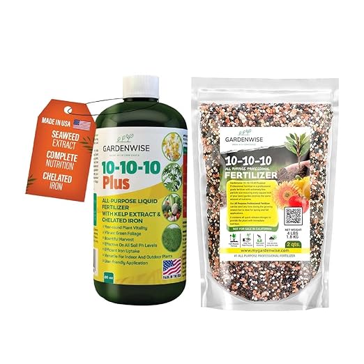 10-10-10 Liquid Fertilizer &amp 10-10-10 All-Purpose Granular Fertilizer Bundle for All Purpose Plants - Plant Food Outdoor &amp Indoor Plant Food Vegetables Flowers Garden (8oz &amp 2 Quarts)