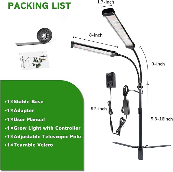 Grow Lights for Indoor Plants Full Spectrum LED Plant Light Features a Telescoping Rod and a Collapsible Standing Base Gooseneck Dimmable Auto Timer for Succulents Houseplants Seedlings