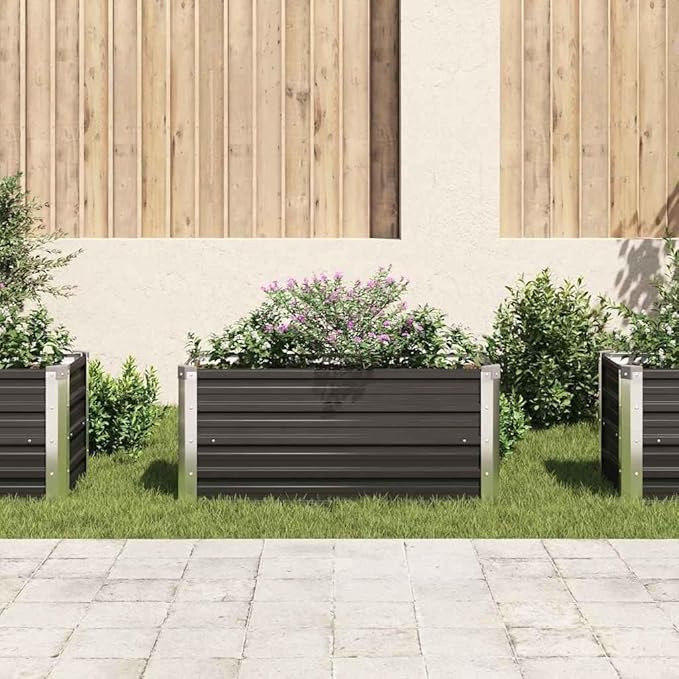 Metal Garden Bed Anthracite 39.4x15.7x17.7 Outdoor Planter Box for Gardening Galvanized Steel Flower Growing for Herbs &amp Vegetables