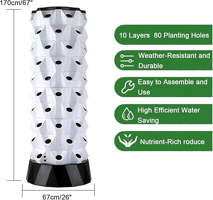 80 Pods Hydroponics Tower Garden Hydroponic Growing System Aeroponics Growing Kit for Herbs Fruits and Vegetables