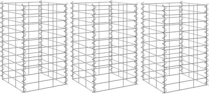 YAFF Silver Iron Gabion Raised Bed for Outdoor Garden - 11.8 x 11.8 x 19.7 in Set of 3