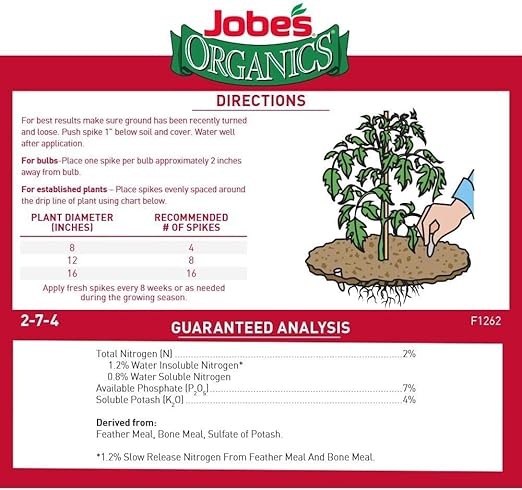 Jobe’s Organics Vegetable &amp Tomato Fertilizer Spikes 2-7-4 Time Release Fertilizer for All Vegetables Herbs and Tomato Plants 50 Spikes per Package (4 1 Pack)