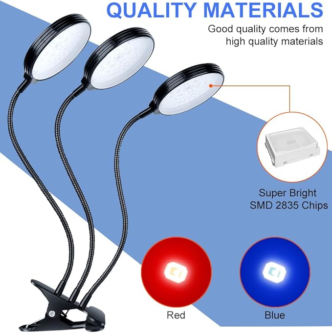 45W Full Spectrum Plant Hydroponic Lights 5V Powered Desktop Clip Planting Lamp 360° Adjustable Gooseneck 5 Level Dimmable Timing 4/8/12Hrs UV/IR Greenhouse Tent Cactus Moss Potted Succulent Lighting