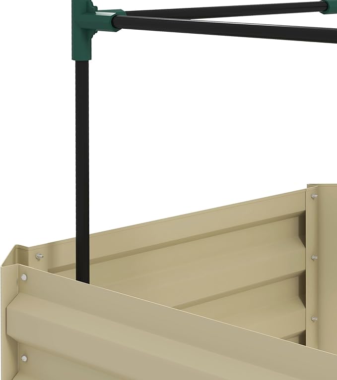 Outsunny Galvanized Raised Garden Bed 73.5 Tall Outdoor Planter Box with Trellis Tomato Cage and Open Bottom for Climbing Vines Vegetables Flowers in Backyard Garden Patio Cream