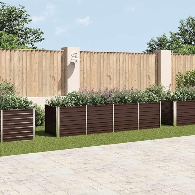 Garden Raised Bed Brown 126x31.5x30.3 Galvanized Steel Planter for Outdoor Use Large Vegetable and Flower Beds Elevated Garden Box for Balcony Patio or Backyard