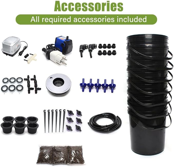 7 Bucket Hydroponic Growing System Kit - 5 Gallon with Pump Air Stone and Water Leveler for Indoor/Outdoor Leafy Vegetables - Complete Hydroponic Setup