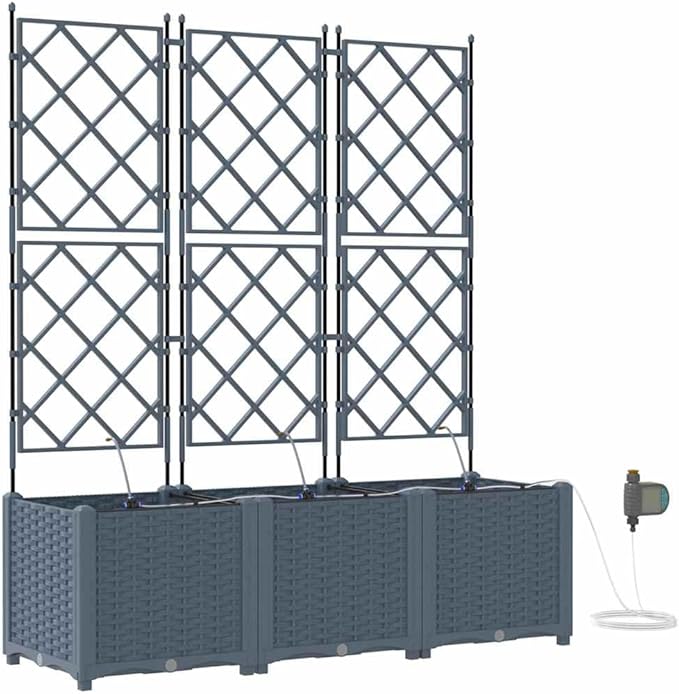 3-Pack Light Grey Steel Raised Garden Planter 47.2x15.8x55.9 Outdoor Box with Irrigation Elevated Patio Balcony Bed for Herbs Tomatoes