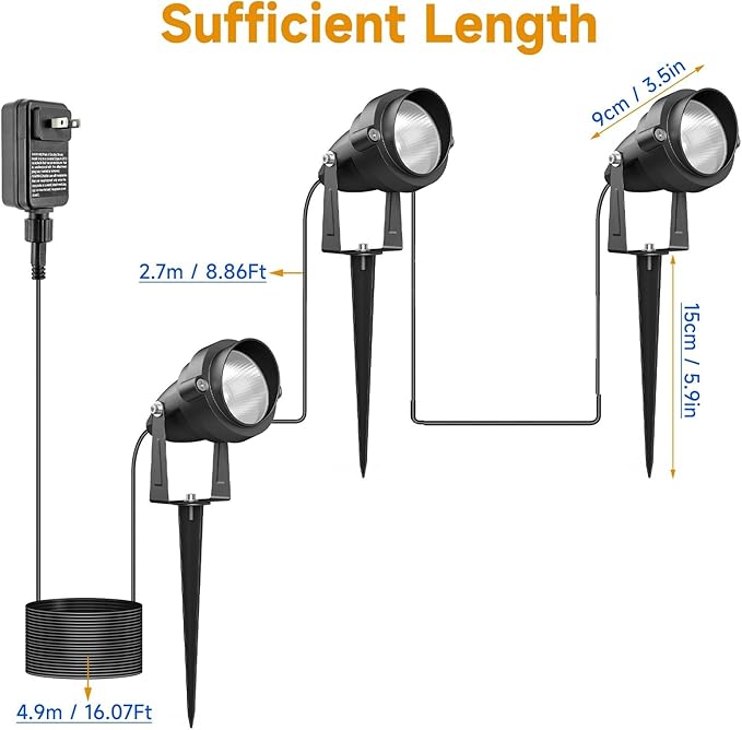 Christmas RGB and Warm White Spotlights with Timer 15W Individual Control Halloween Spot Lights Outdoor IP65 Waterproof Landscape Spotlight for Yard Garden 3 Lights