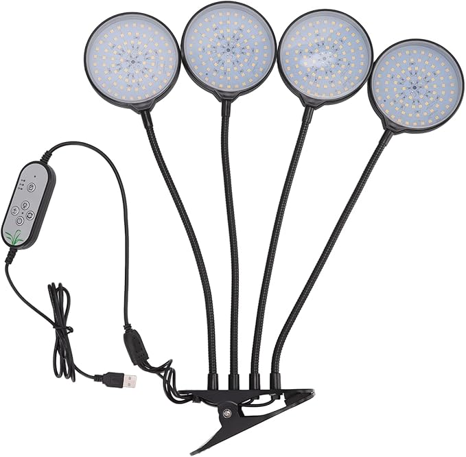 LED Plant Grow Light 60W 4 Head Flexible USB Powered Indoor Plant Growing Lamp with 5 Dimmable Modes Design for Home Garden Greenhouse Aluminum PC Material