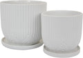 10 7 Inch Indoor Planter Set of 2 White Ribbed Round Design