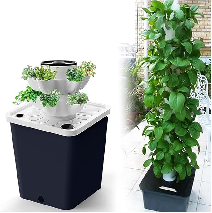 Tower Garden Hydroponics Growing System 10-30-Plant Sites Vertical Garden Planter Indoor Smart Garden Kit with Pump and Movable Water Tank (No Seedlings Included) (Gris 10 Holes)