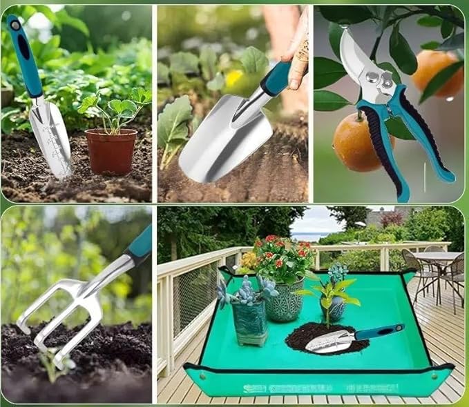 Practical Garden Tool Set 7 Pieces Shovel rake and Shears Multi-Purpose Garden Tools for Pruning Heavy Duty Aluminum Gardening Tool Set