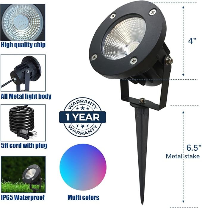 25W Color LED Outdoor Landscape Spotlight with Strobe Lighting - Waterproof RGB Spot Lights for Yard Tree House Halloween Christmas Dual Mode 120V 25W