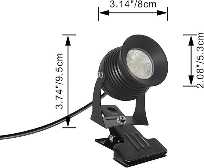 Kiven IP65 Waterproof LED Landscape Clamp Light Black Decorative Spotlight Lamp with Plug-in Cord and Timer for Indoor Outdoor Yard Step Statue Mini LED Lawn Light (7W Cool White)
